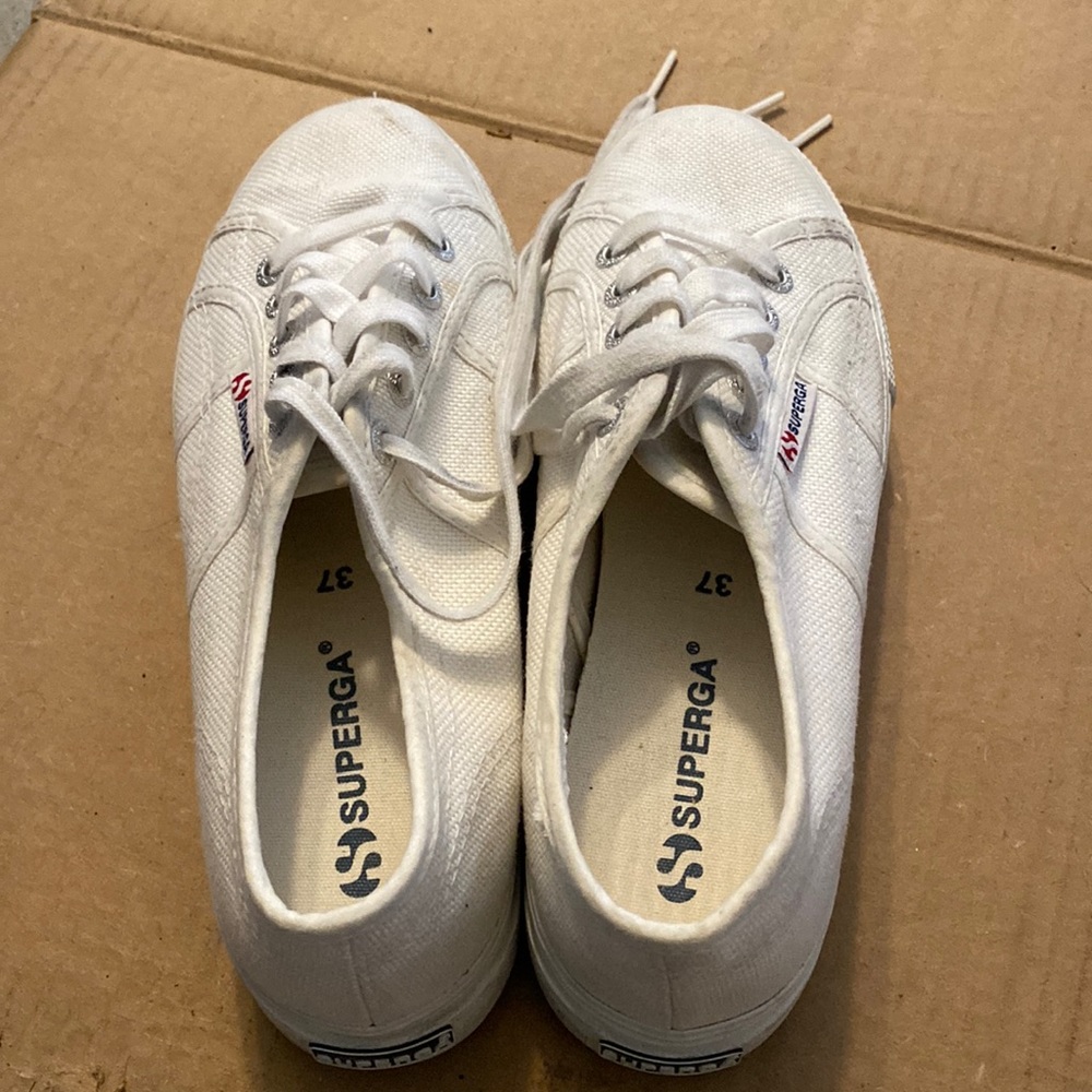Superga white canvas platform sneakers. 37